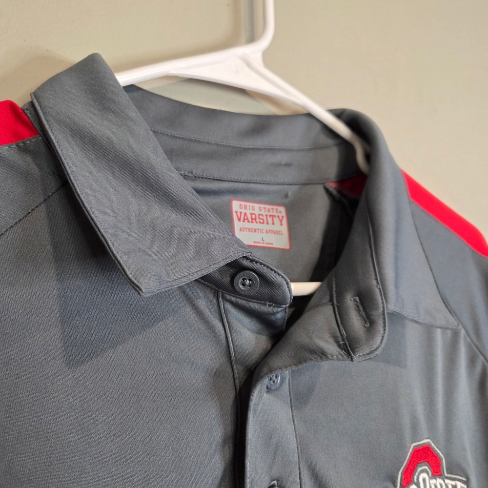 Ohio State Varsity NCAA Football Polo Shirt Mens Large Gray Red Embroidered Logo